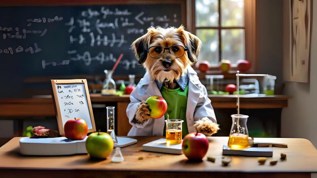 Dog diluting apple juice to make it safe for his consumption