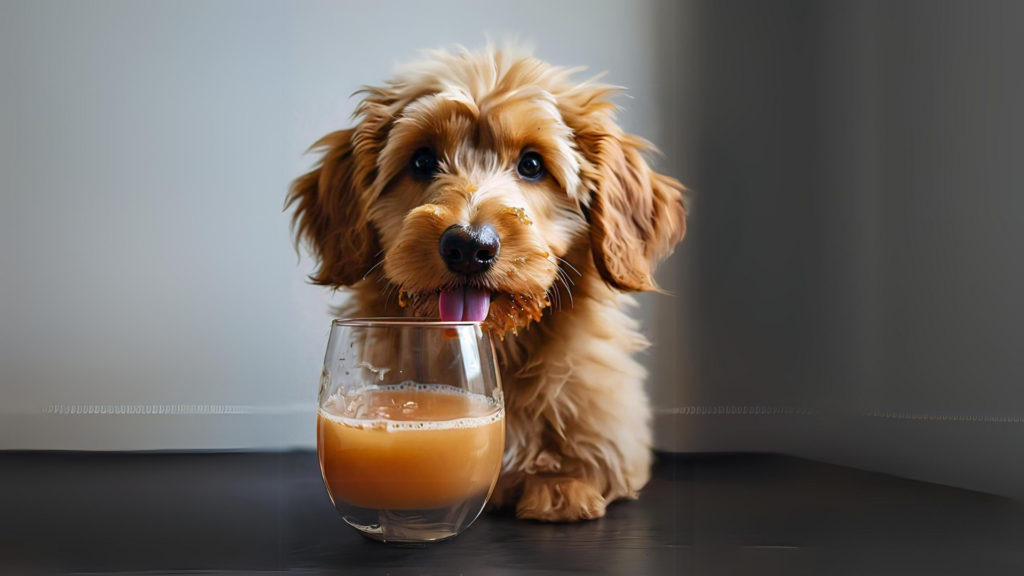 Dog sneaking sips of apple cider